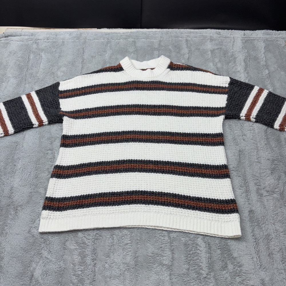 American Eagle Outfitters Crew Neck Sweater Sm White Striped Pullover Knit Women